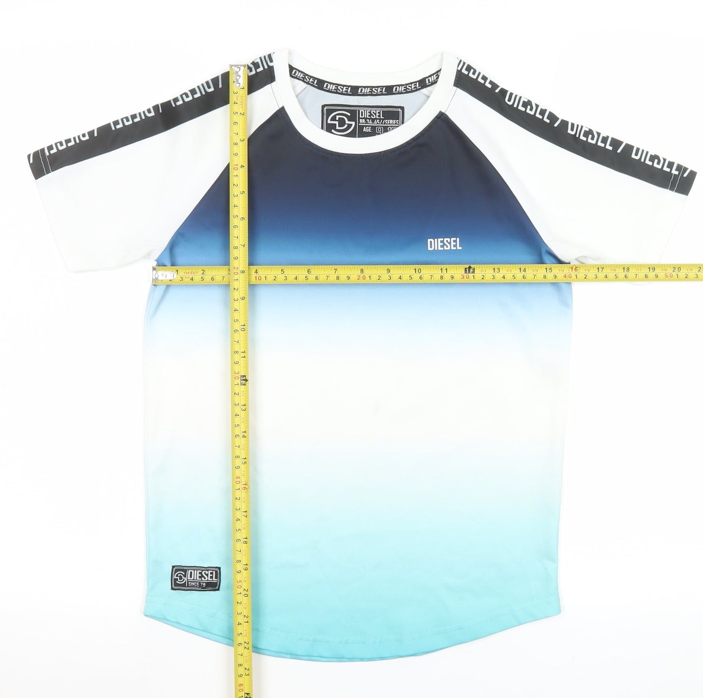 Diesel Boys Blue Gradient Short Sleeve T-Shirt 9-10 Years Casual Logo Tee