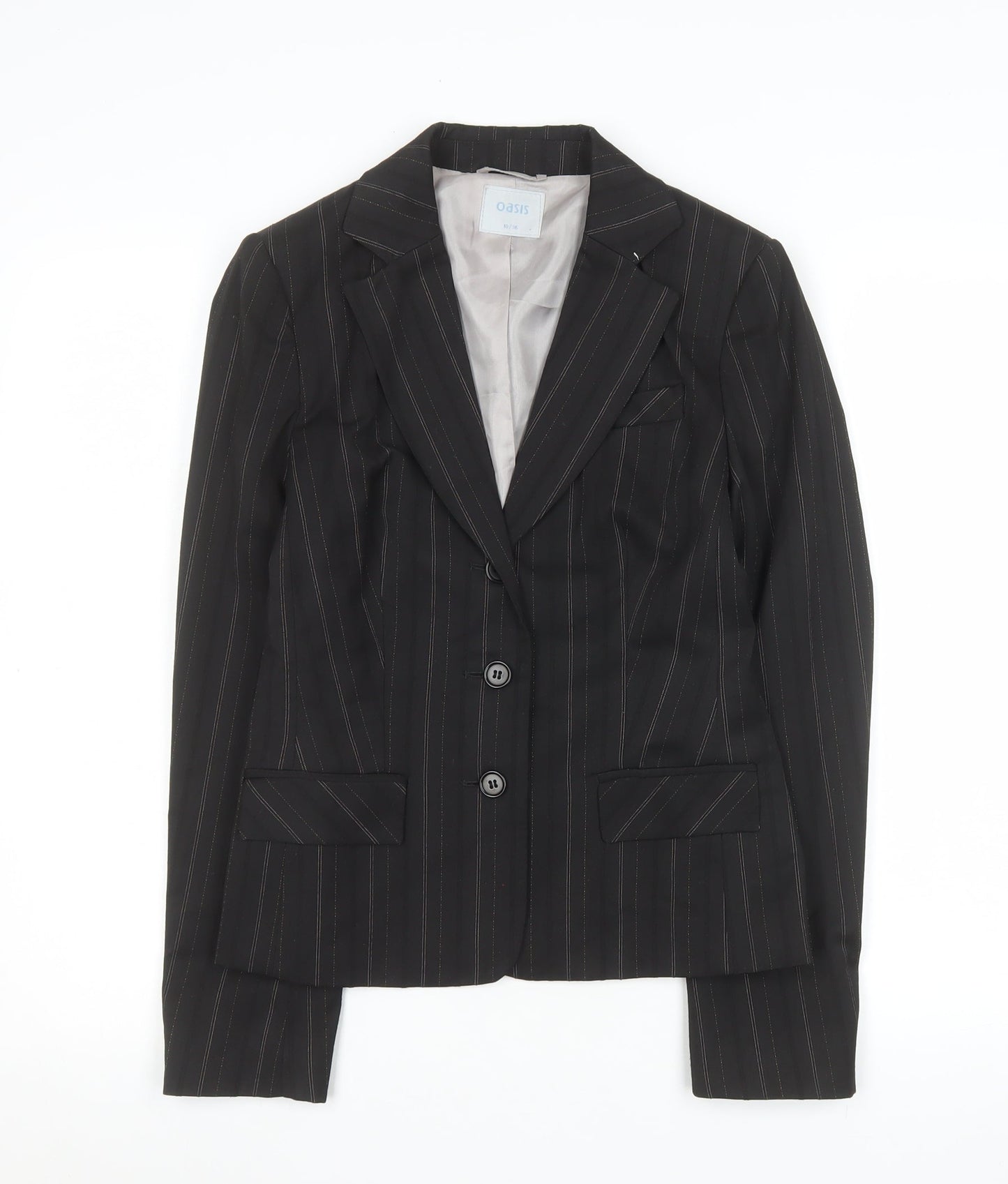 Oasis Women’s Black Pinstripe Blazer Size 10 Classic Tailored Jacket