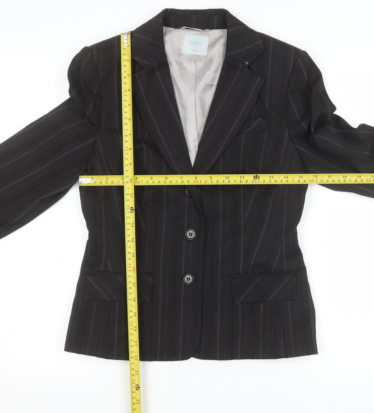 Oasis Women’s Black Pinstripe Blazer Size 10 Classic Tailored Jacket