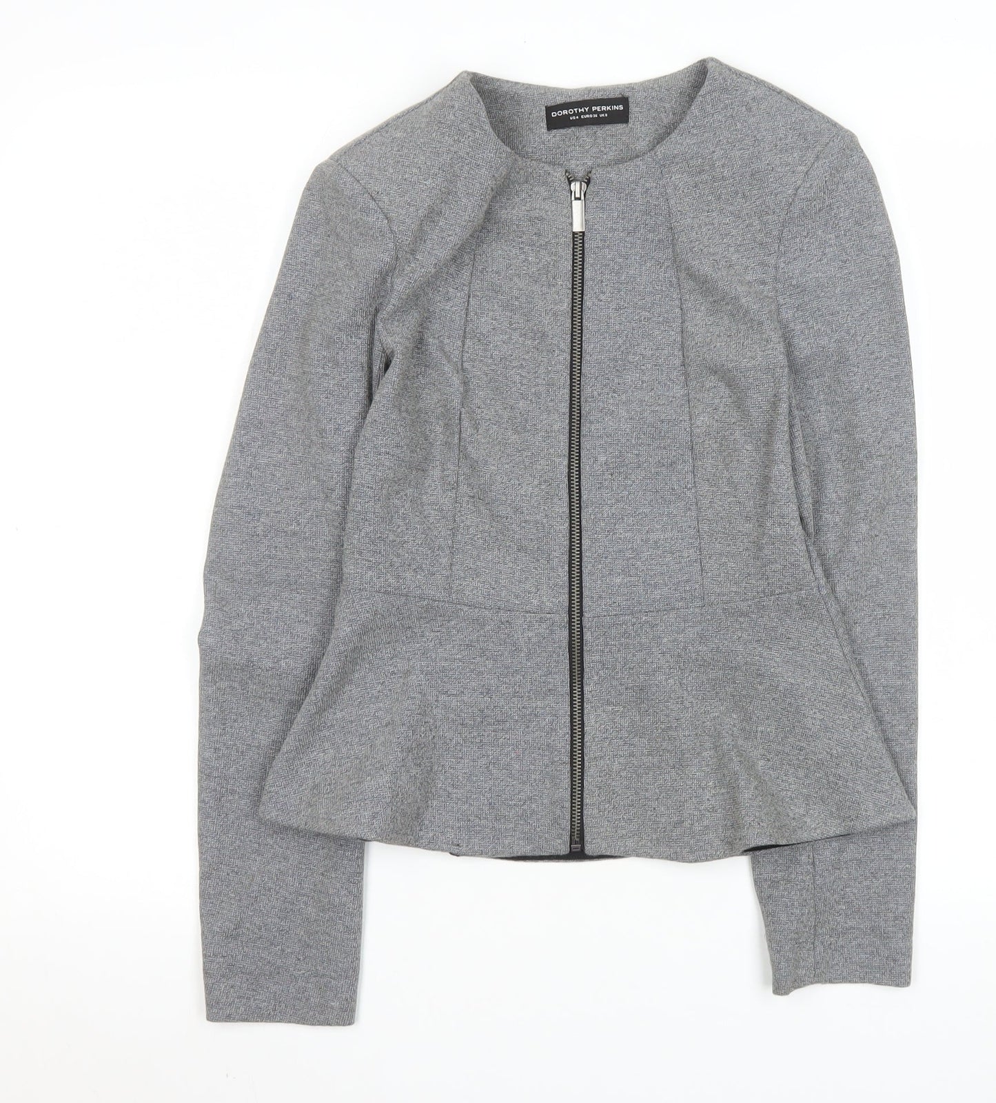Dorothy Perkins Women's Grey Zip Up Peplum Jacket Size 8