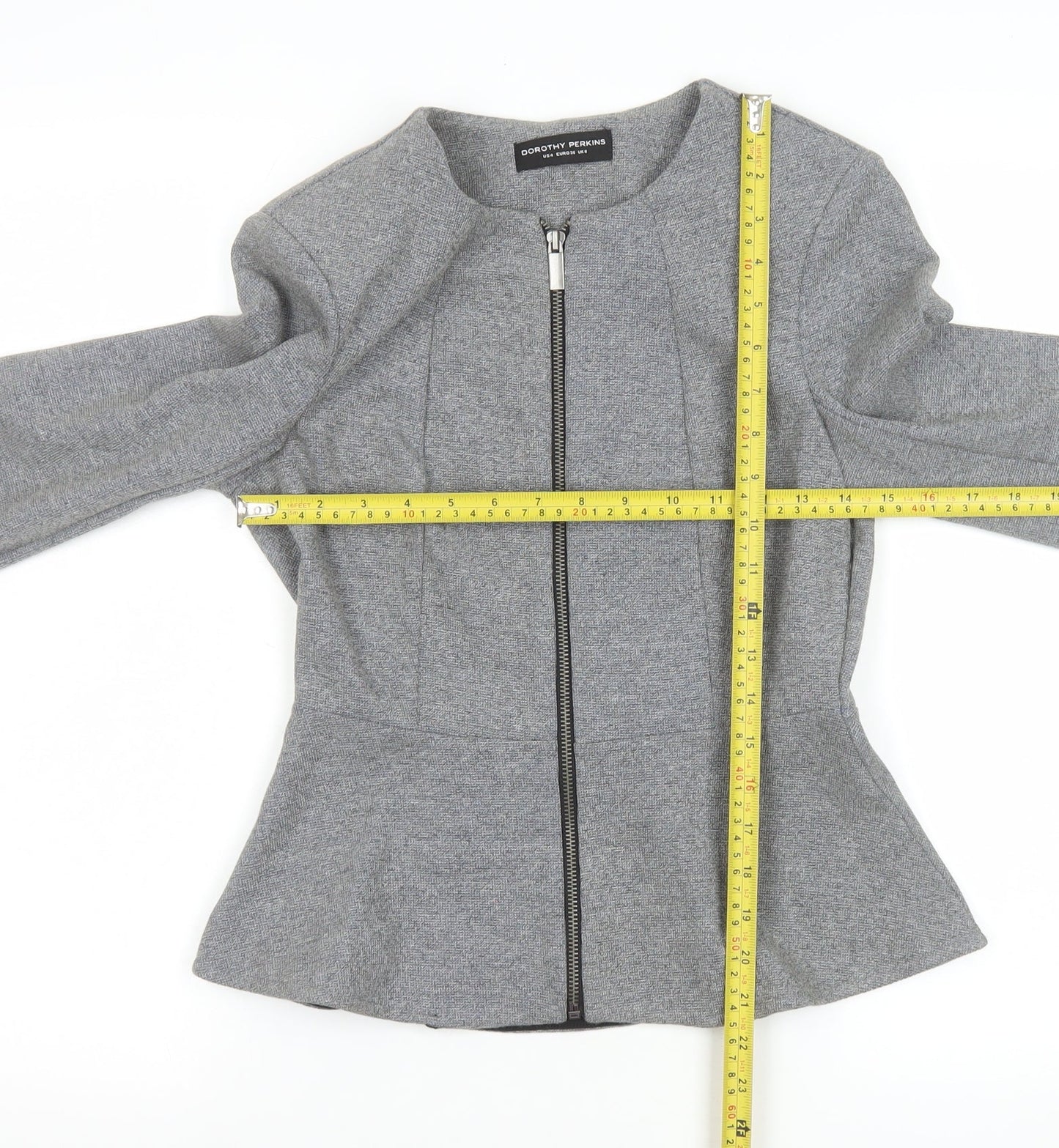 Dorothy Perkins Women's Grey Zip Up Peplum Jacket Size 8