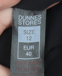 Dunnes Stores Womens Black Glitter Peplum Blouse Size 12 3/4 Sleeve