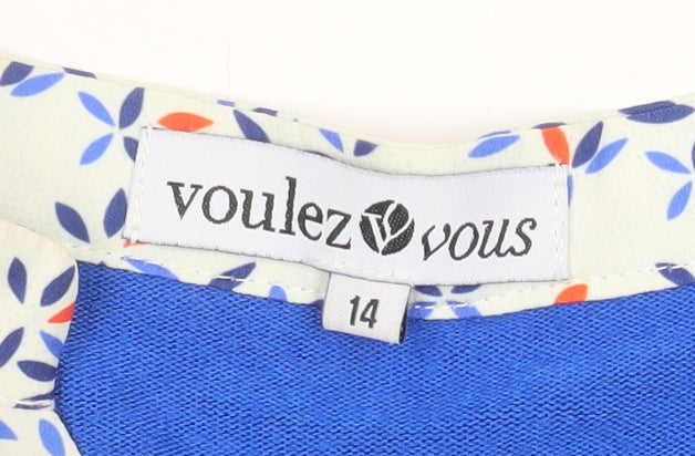 Voulez Vous Women's Blue V-Neck Long Sleeve Blouse Size 14