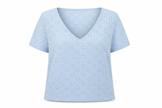 VILA Women's Blue Lace V-Neck Short Sleeve Tunic Blouse Size XL