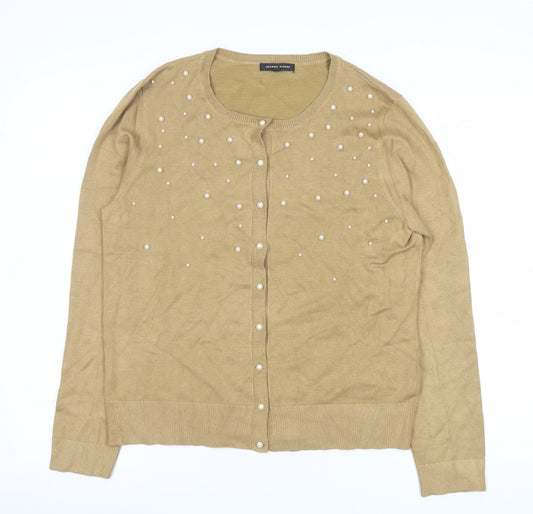 Jeanne Pierre Women's Beige Beaded Cardigan XL Knit Long Sleeve