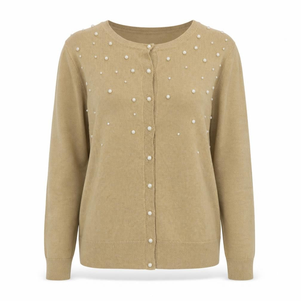 Jeanne Pierre Women's Beige Beaded Cardigan XL Knit Long Sleeve