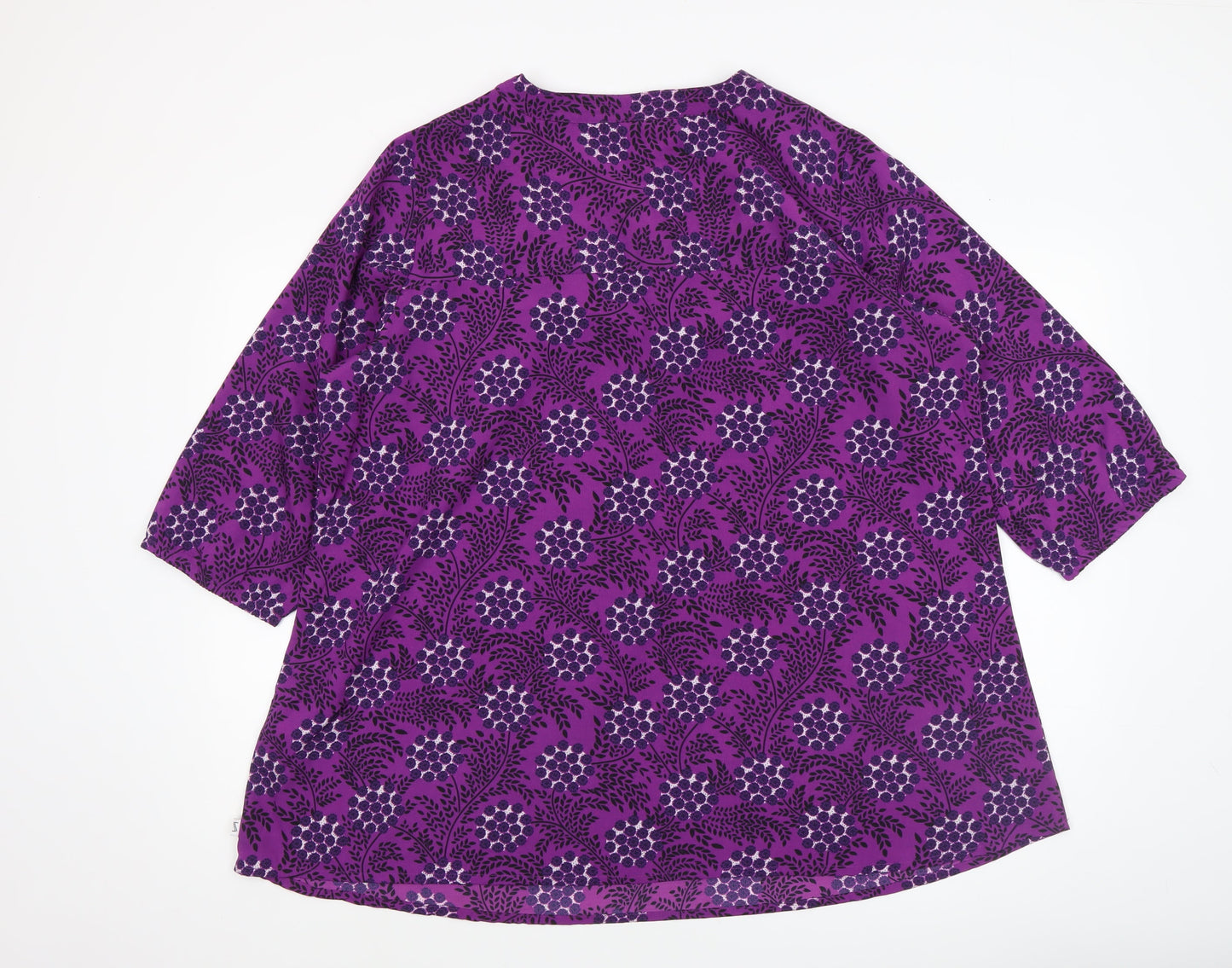 Zhenzi Women's Purple Floral Tunic Blouse M 3/4 Sleeve V-Neck