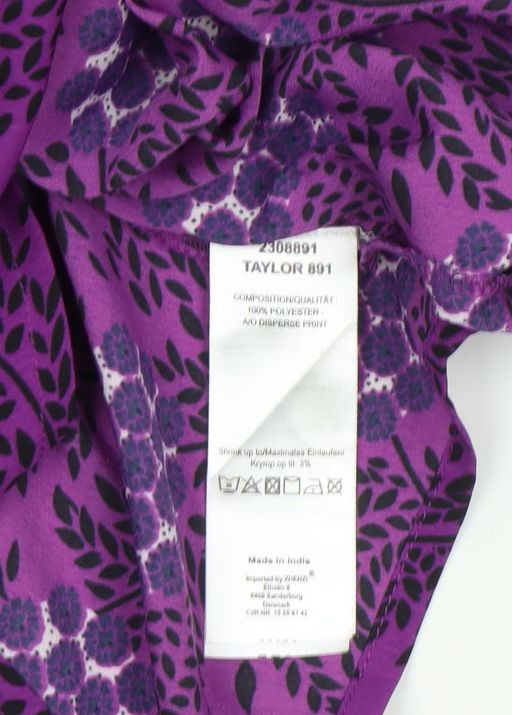 Zhenzi Women's Purple Floral Tunic Blouse M 3/4 Sleeve V-Neck