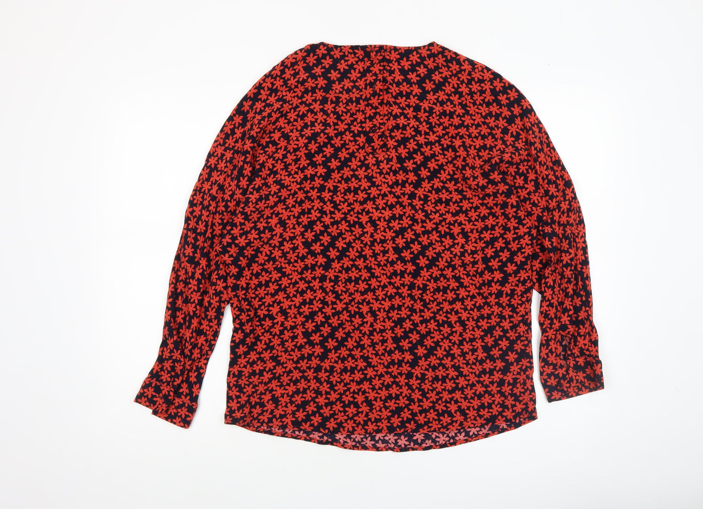 Gallery Women’s Red Floral Viscose Blouse UK XS Long Sleeve