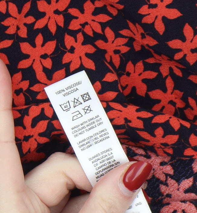 Gallery Women’s Red Floral Viscose Blouse UK XS Long Sleeve