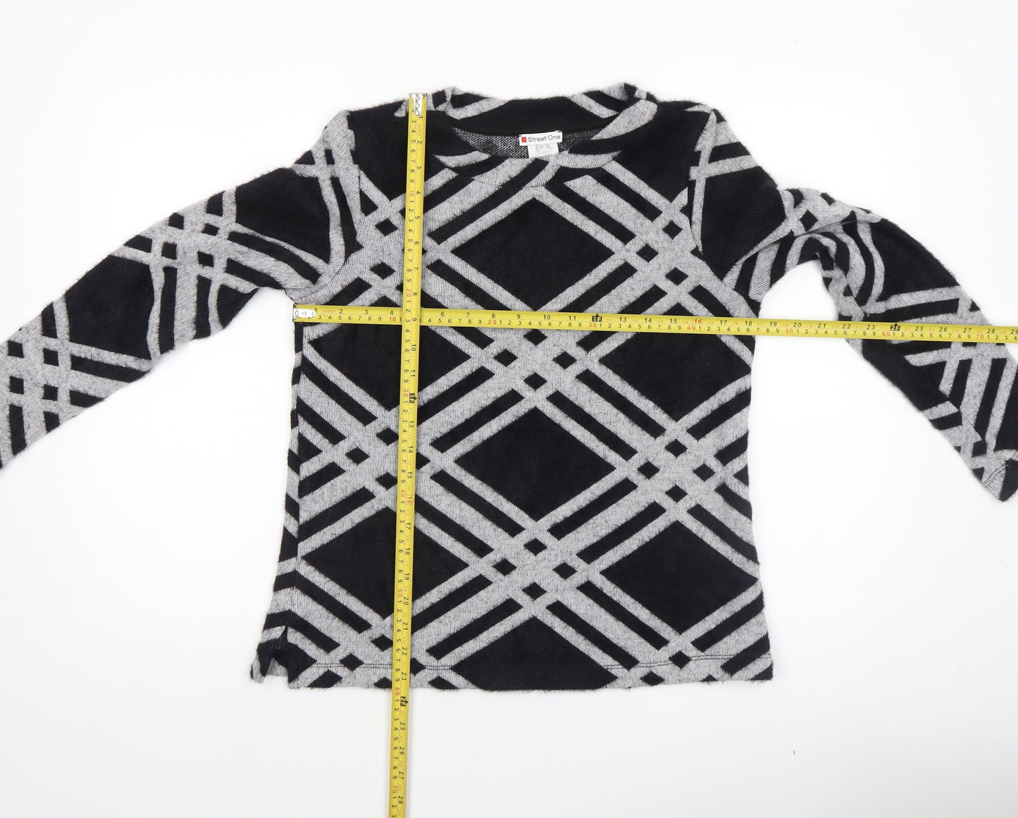 Street One Women's Black Geometric Knit Jumper Size 10
