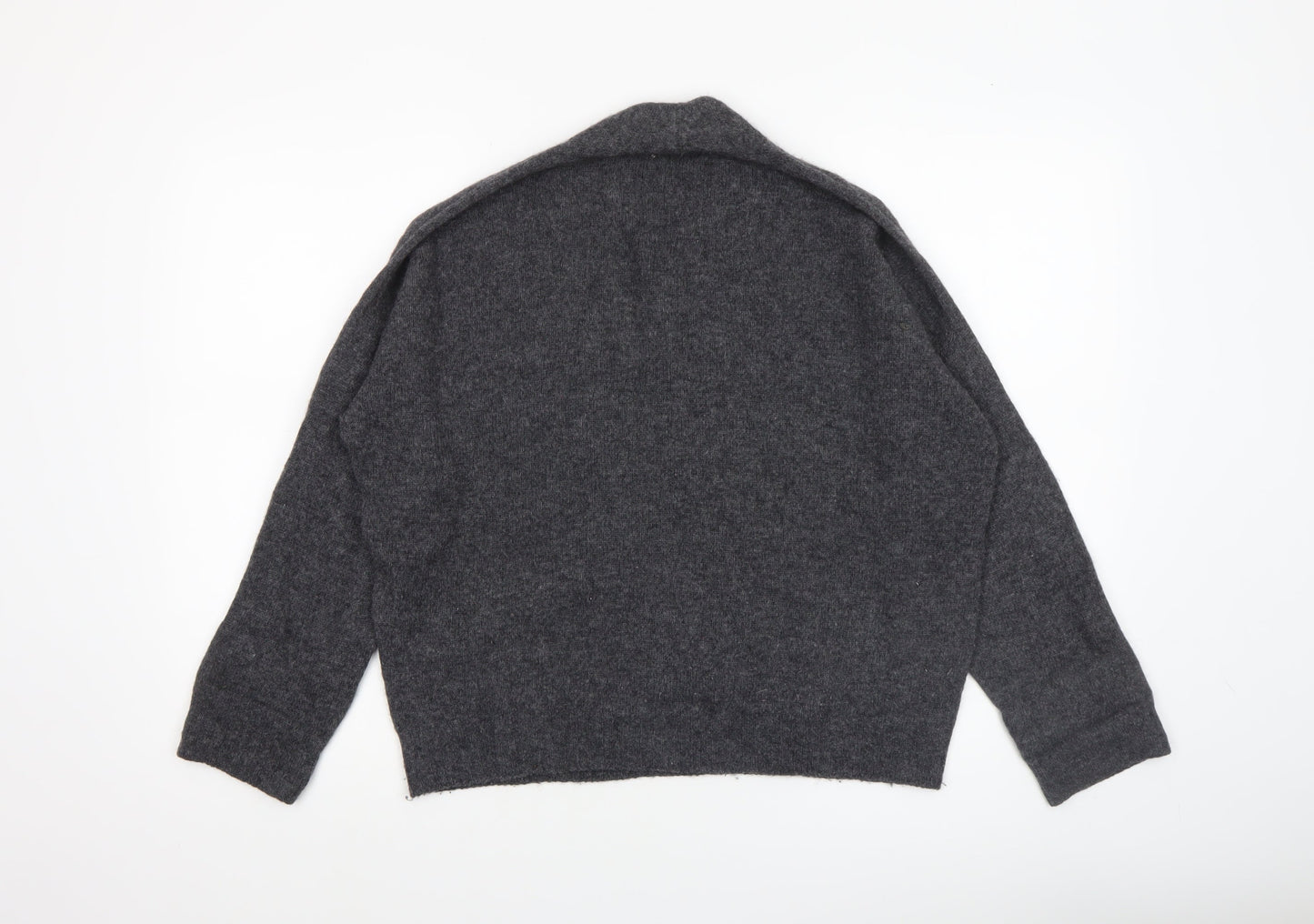 ALYSI Women Grey Small V-Neck Wool Cashmere Pullover Jumper