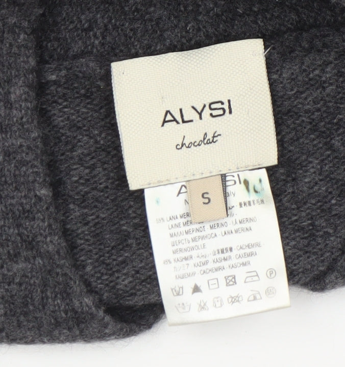 ALYSI Women Grey Small V-Neck Wool Cashmere Pullover Jumper
