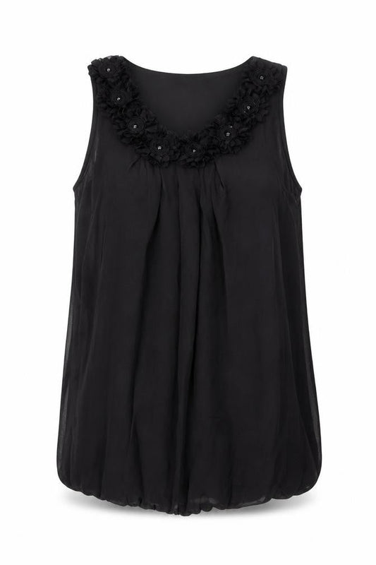 Front view of Dunnes Women Black, size 14, Sleeveless V-Neck Tunic Blouse