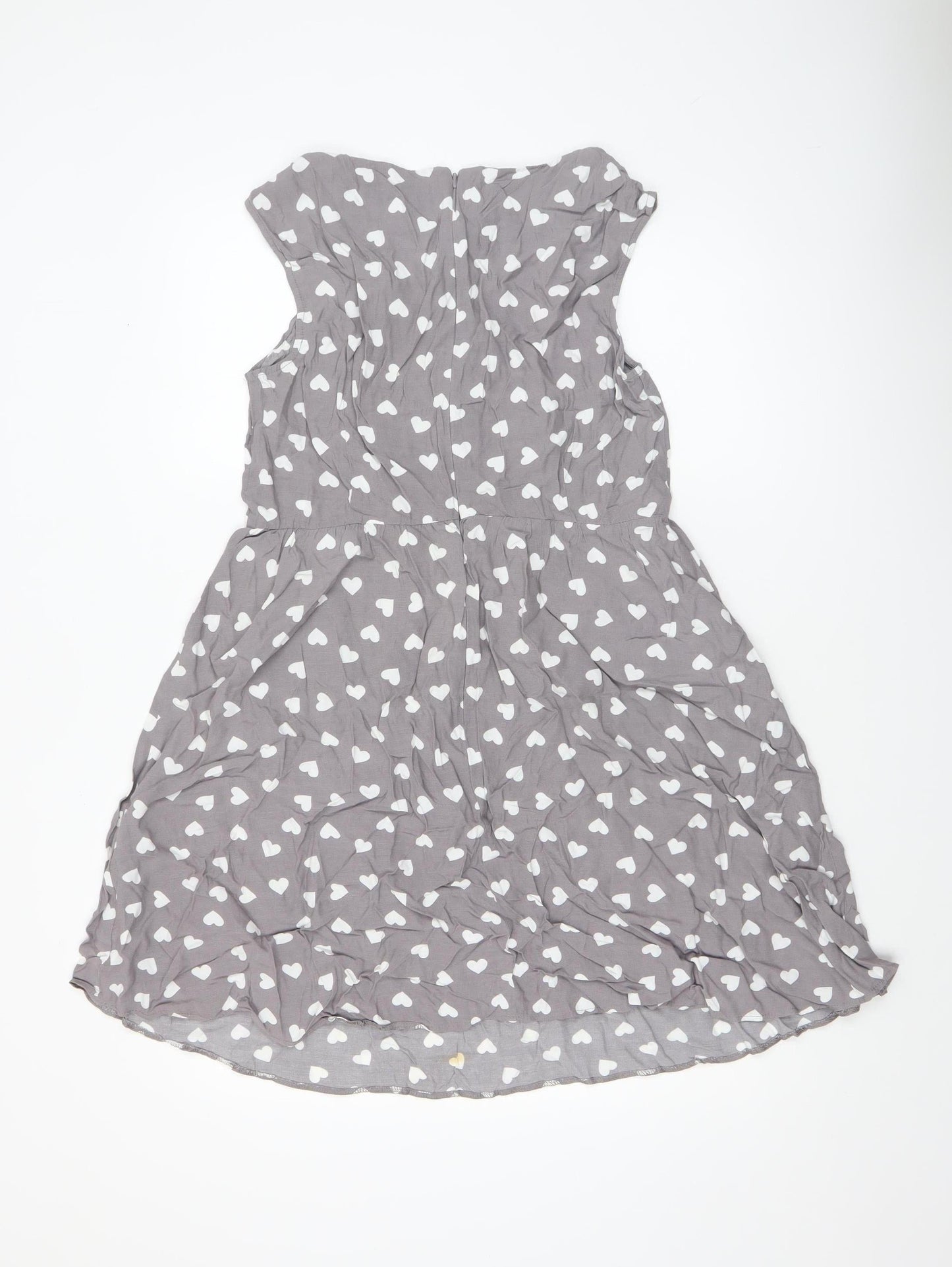 Oliver Bonas Women’s Grey Heart A-Line Dress Size 14 Sleeveless Viscose
