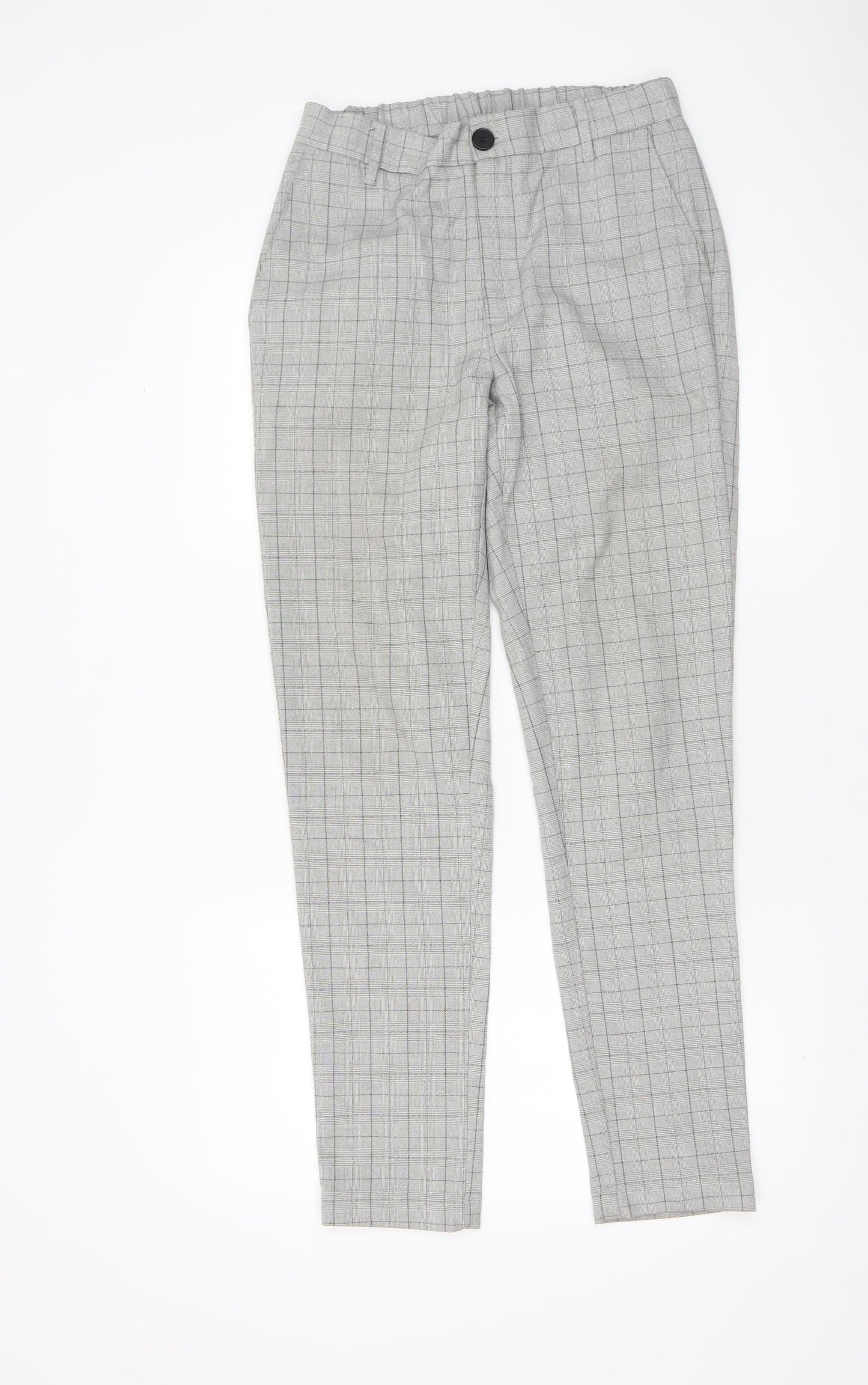 Daily Aesthetikz Men's Grey Check Slim Trousers M Polyester Viscose Blend