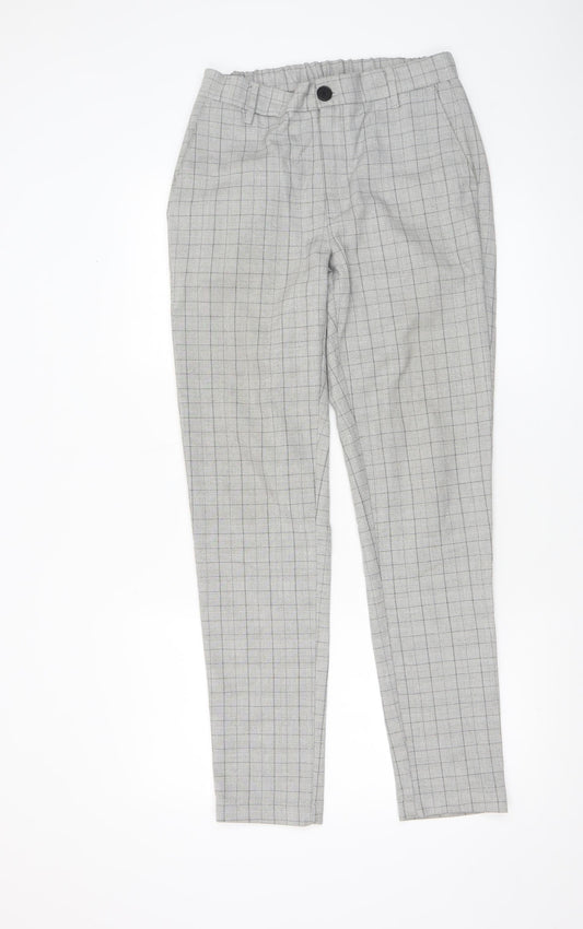 Daily Aesthetikz Men's Grey Check Slim Trousers M Polyester Viscose Blend