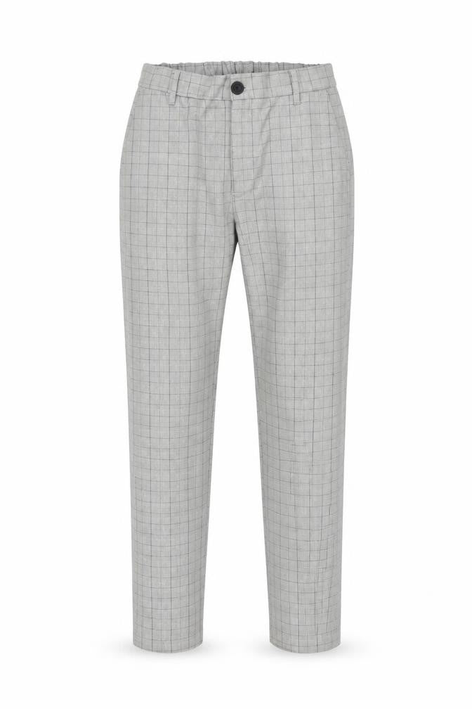 Daily Aesthetikz Men's Grey Check Slim Trousers M Polyester Viscose Blend