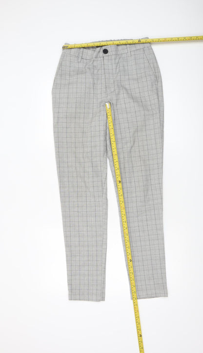 Daily Aesthetikz Men's Grey Check Slim Trousers M Polyester Viscose Blend