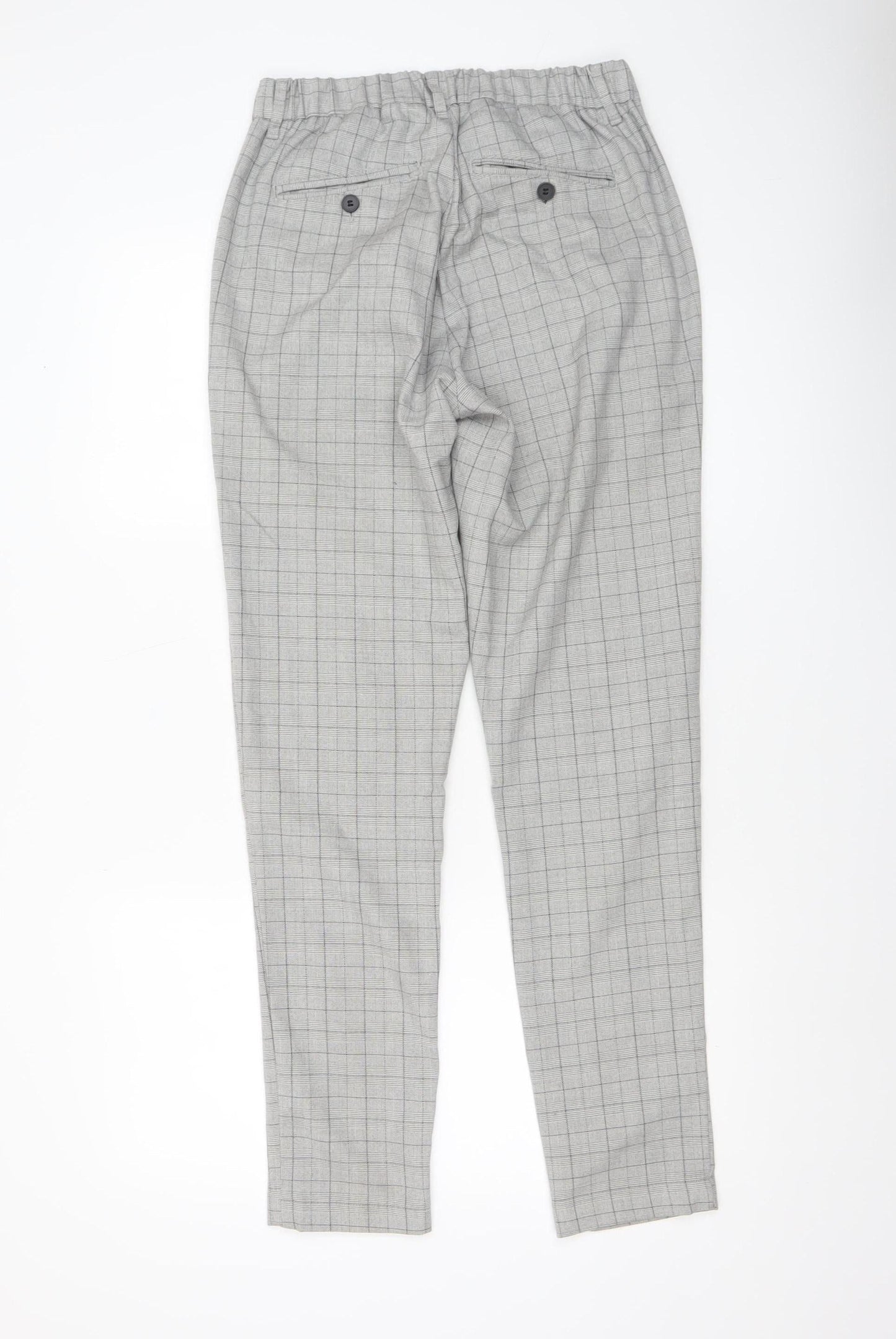 Daily Aesthetikz Men's Grey Check Slim Trousers M Polyester Viscose Blend