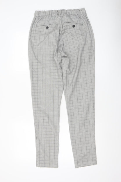Daily Aesthetikz Men's Grey Check Slim Trousers M Polyester Viscose Blend
