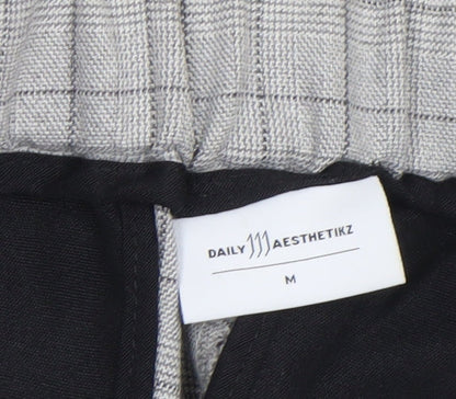 Daily Aesthetikz Men's Grey Check Slim Trousers M Polyester Viscose Blend