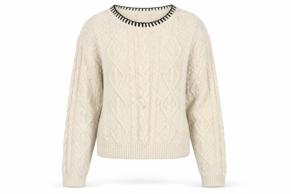 Mango Women’s Ivory Cable-Knit Wool Blend Crew Neck Jumper Size M
