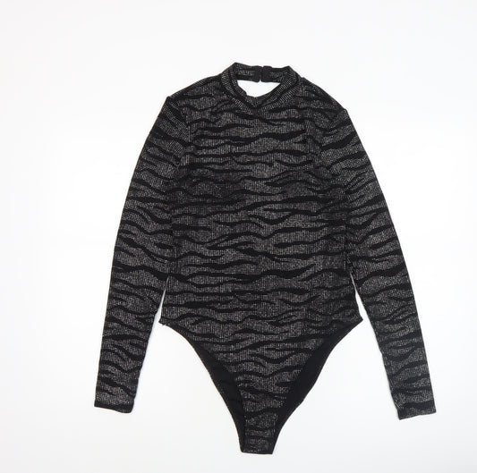 H&M Divided Women's Black Metallic Long Sleeve Bodysuit UK 12