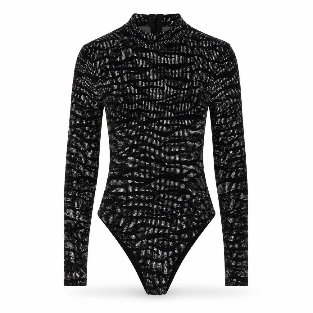 H&M Divided Women's Black Metallic Long Sleeve Bodysuit UK 12