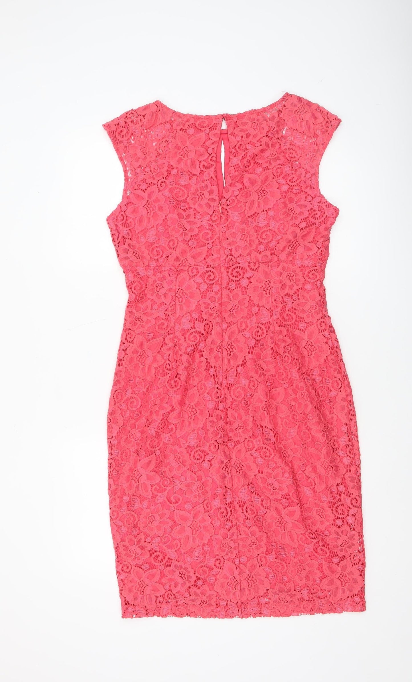 Wallis Women Pink Floral Lace Sheath Knee Length Dress UK 12