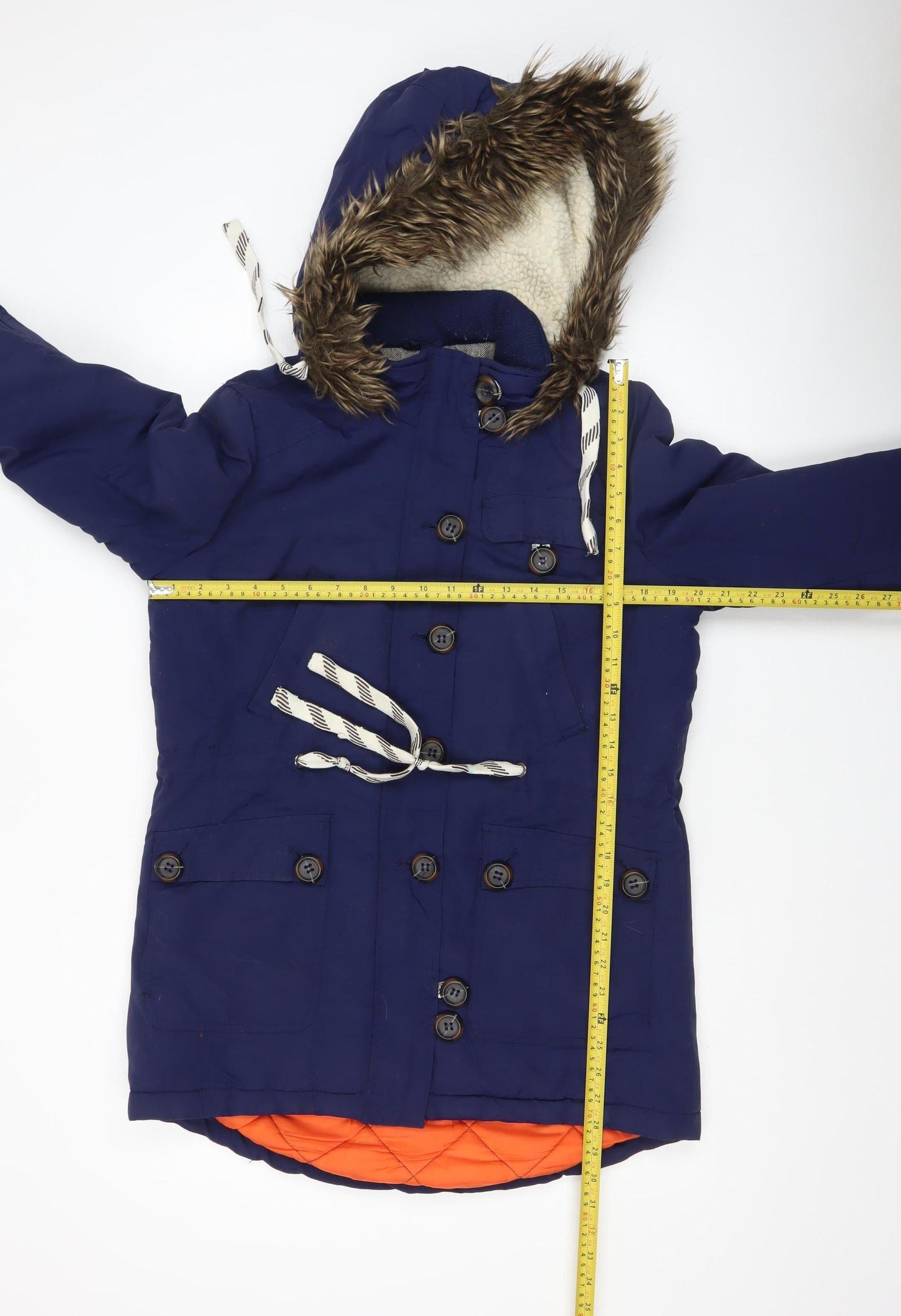 Bellfield Women's Blue Faux Fur Hooded Parka Coat Size 10