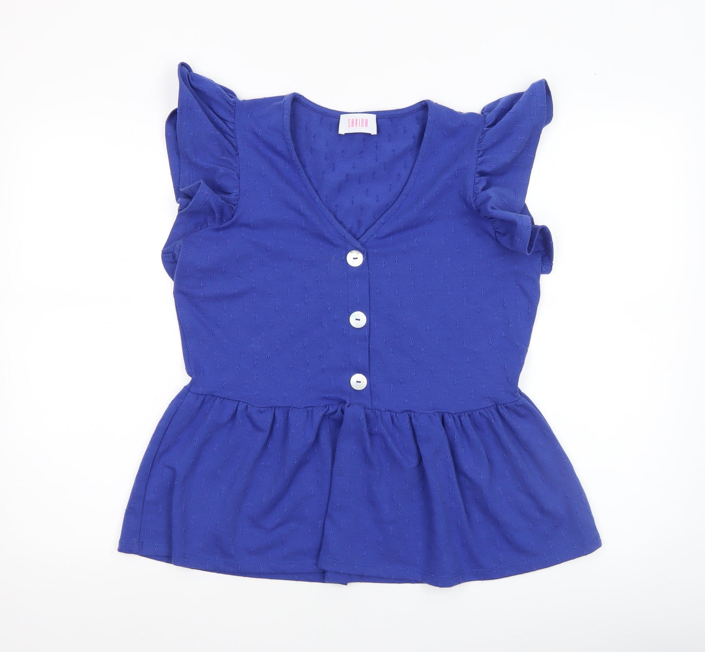 Savida Women Blue Flutter Sleeve V-Neck Tunic Blouse Size 12