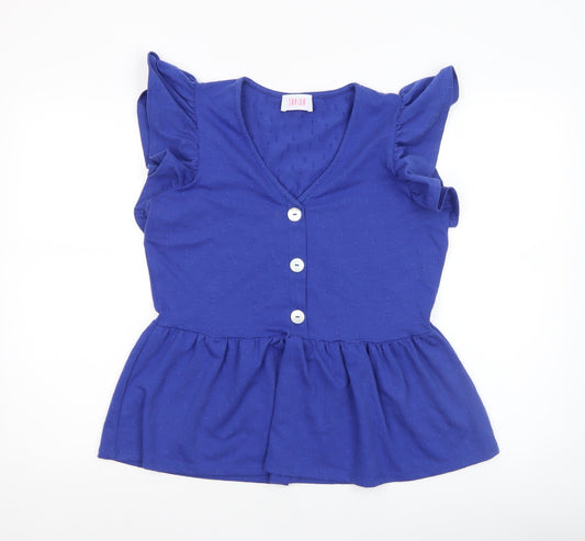 Savida Women Blue Flutter Sleeve V-Neck Tunic Blouse Size 12