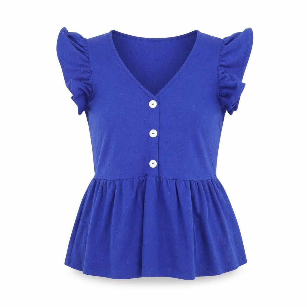Savida Women Blue Flutter Sleeve V-Neck Tunic Blouse Size 12
