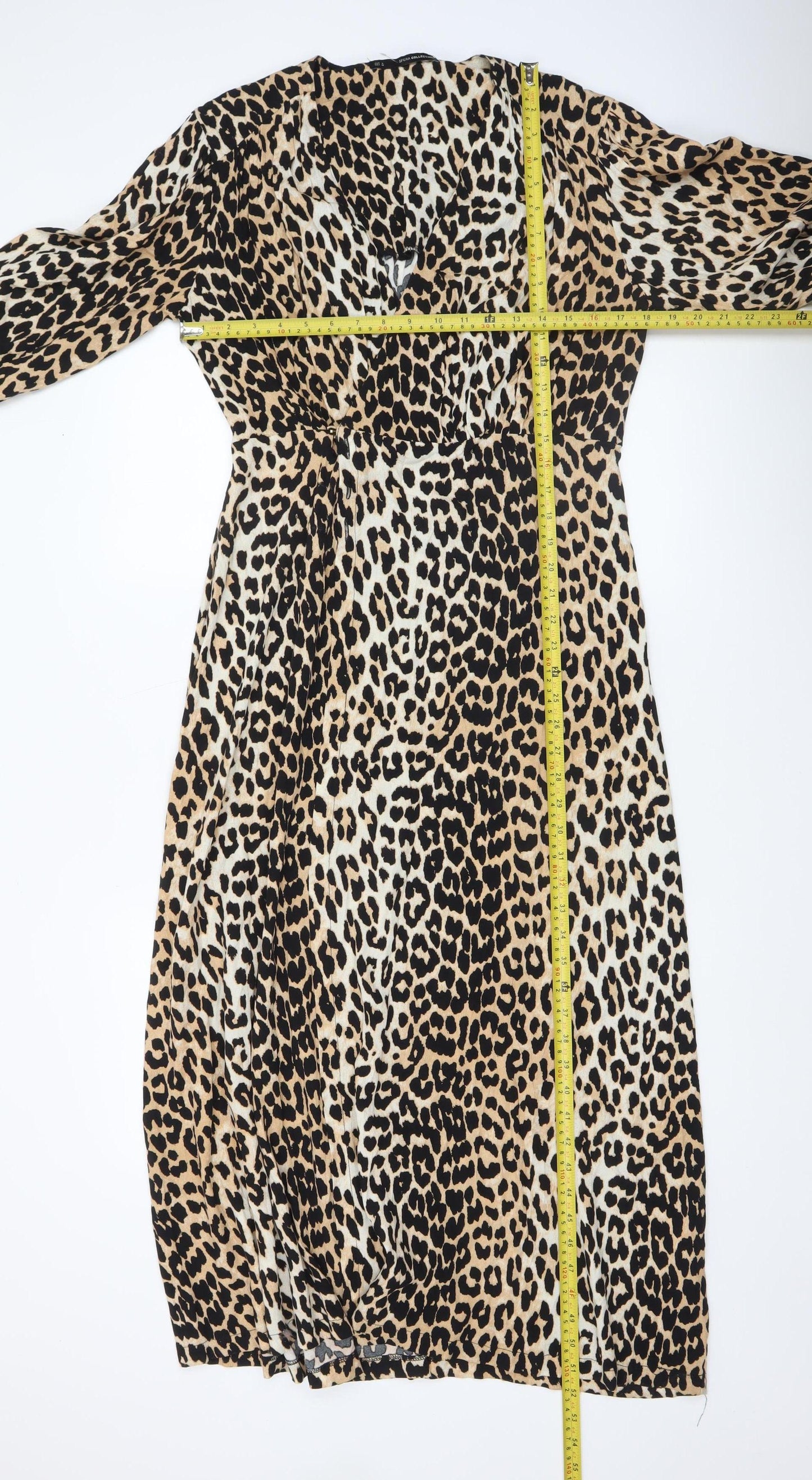 Sfera Women Beige Leopard Print Midi Wrap Dress Size 12