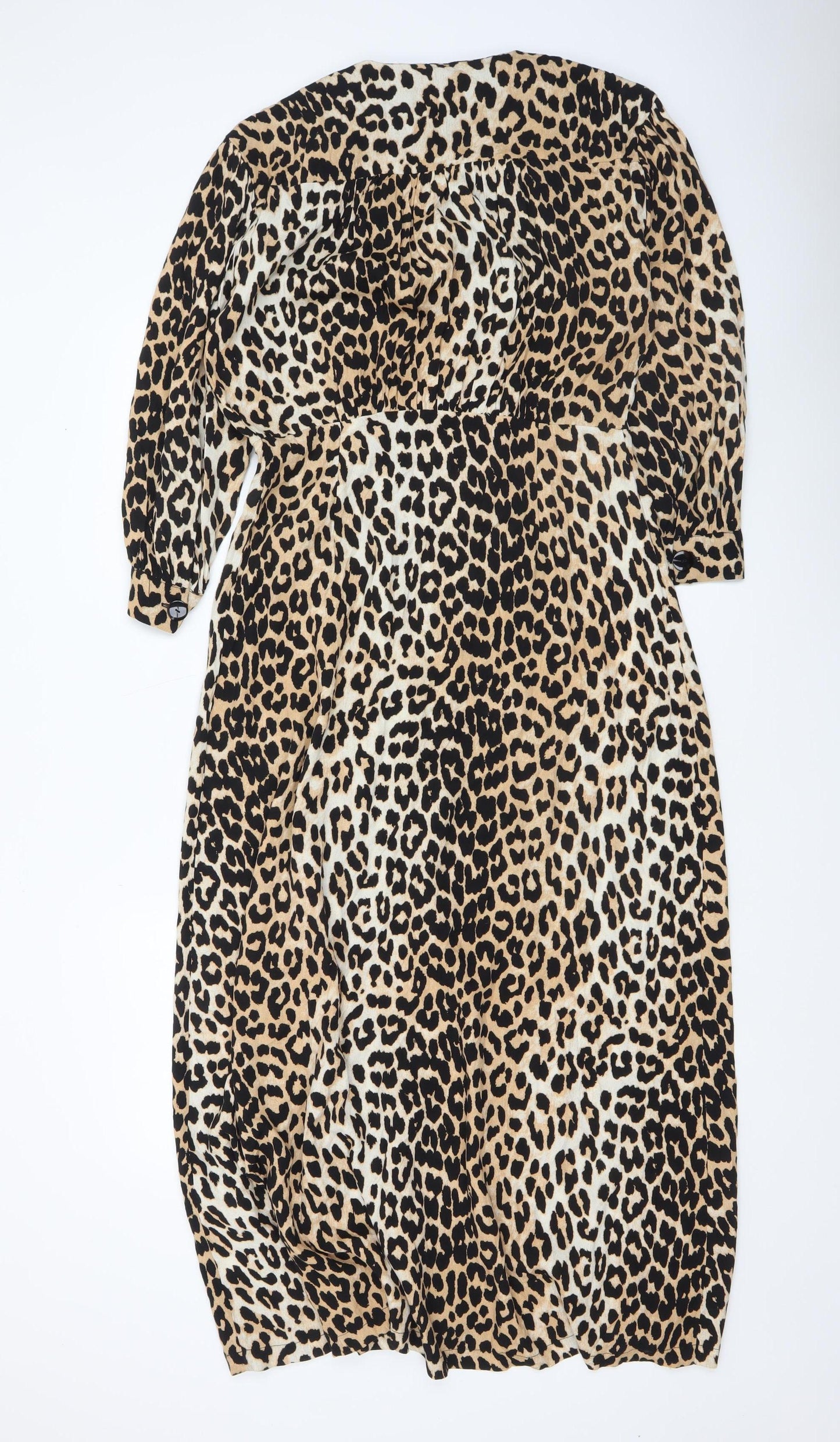 Sfera Women Beige Leopard Print Midi Wrap Dress Size 12