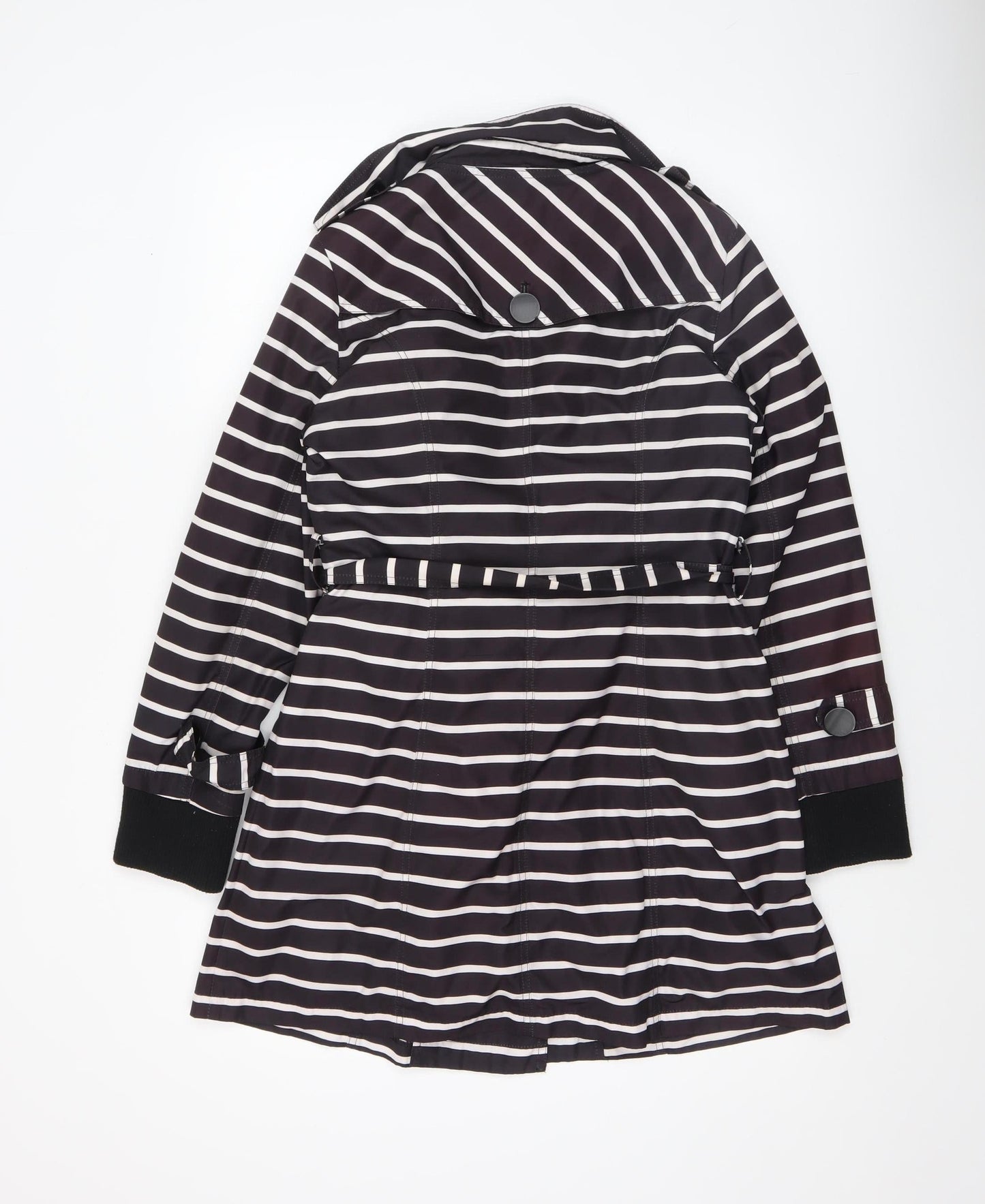 Miss Pink Women's Black Striped Trench Coat UK 16 Belted Mid-Length