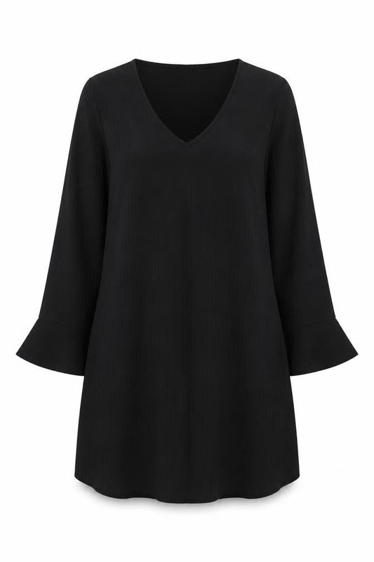 Boohoo Women Black Size 14 V-Neck Long Sleeve Shift Dress