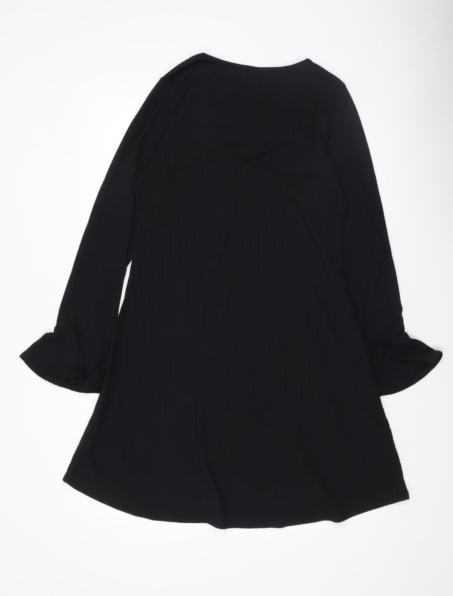 Boohoo Women Black Size 14 V-Neck Long Sleeve Shift Dress