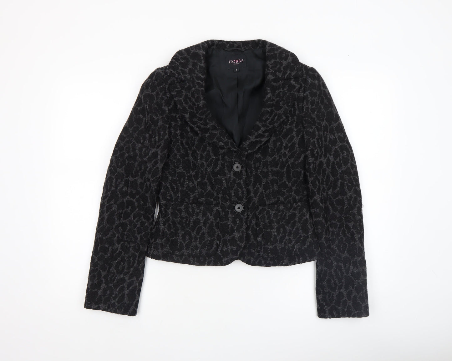 Hobbs Women’s Black Wool Animal Print Tailored Blazer Size 8
