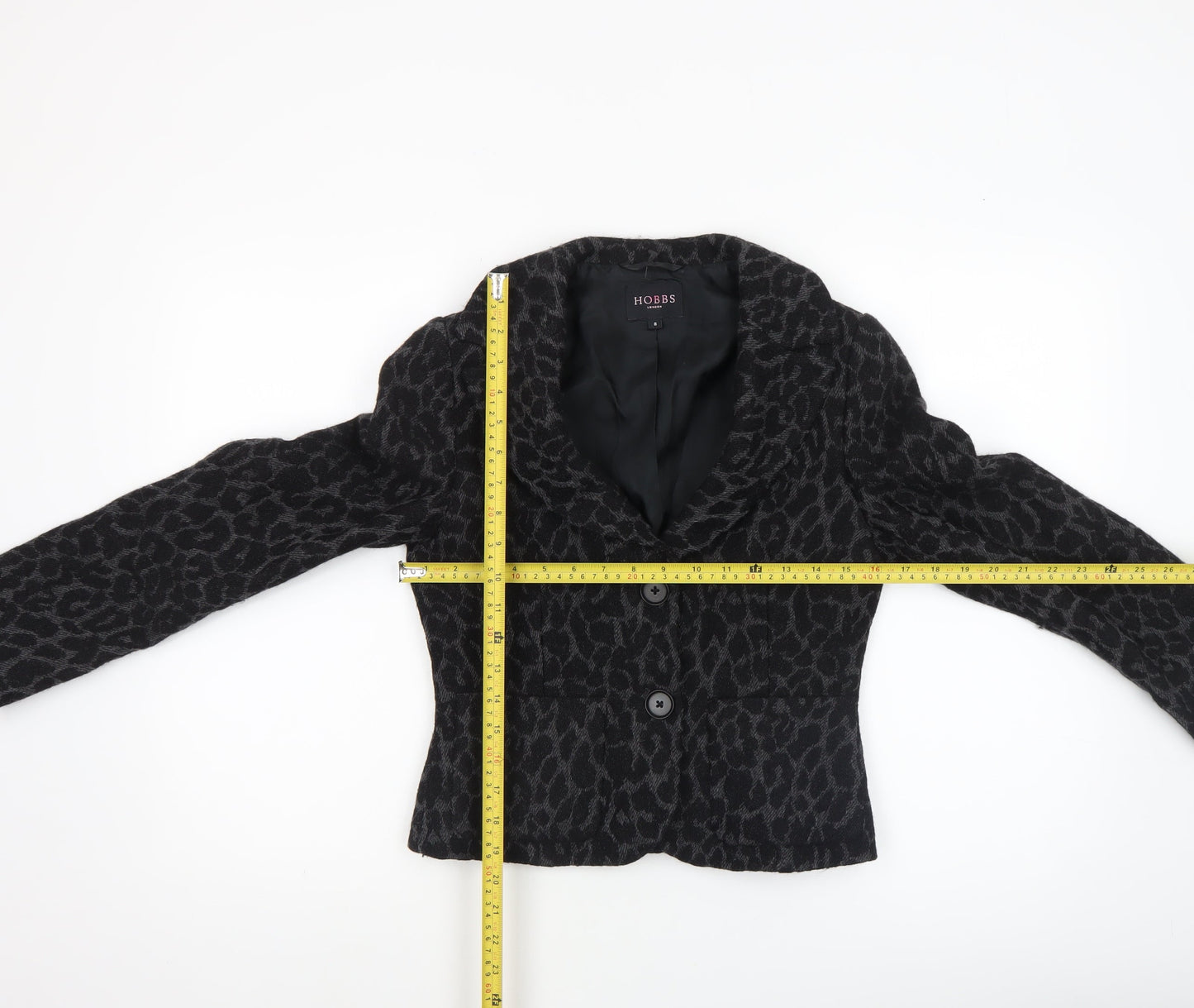 Hobbs Women’s Black Wool Animal Print Tailored Blazer Size 8