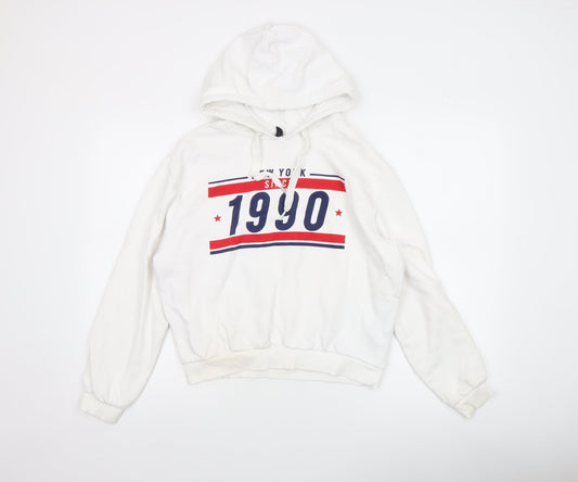 H&M Divided Women's White Hoodie Size 12 Graphic 1990 Pullover
