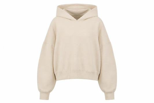 Front view of ASOS Women’s Beige Hooded Knit jumper, size UK 12