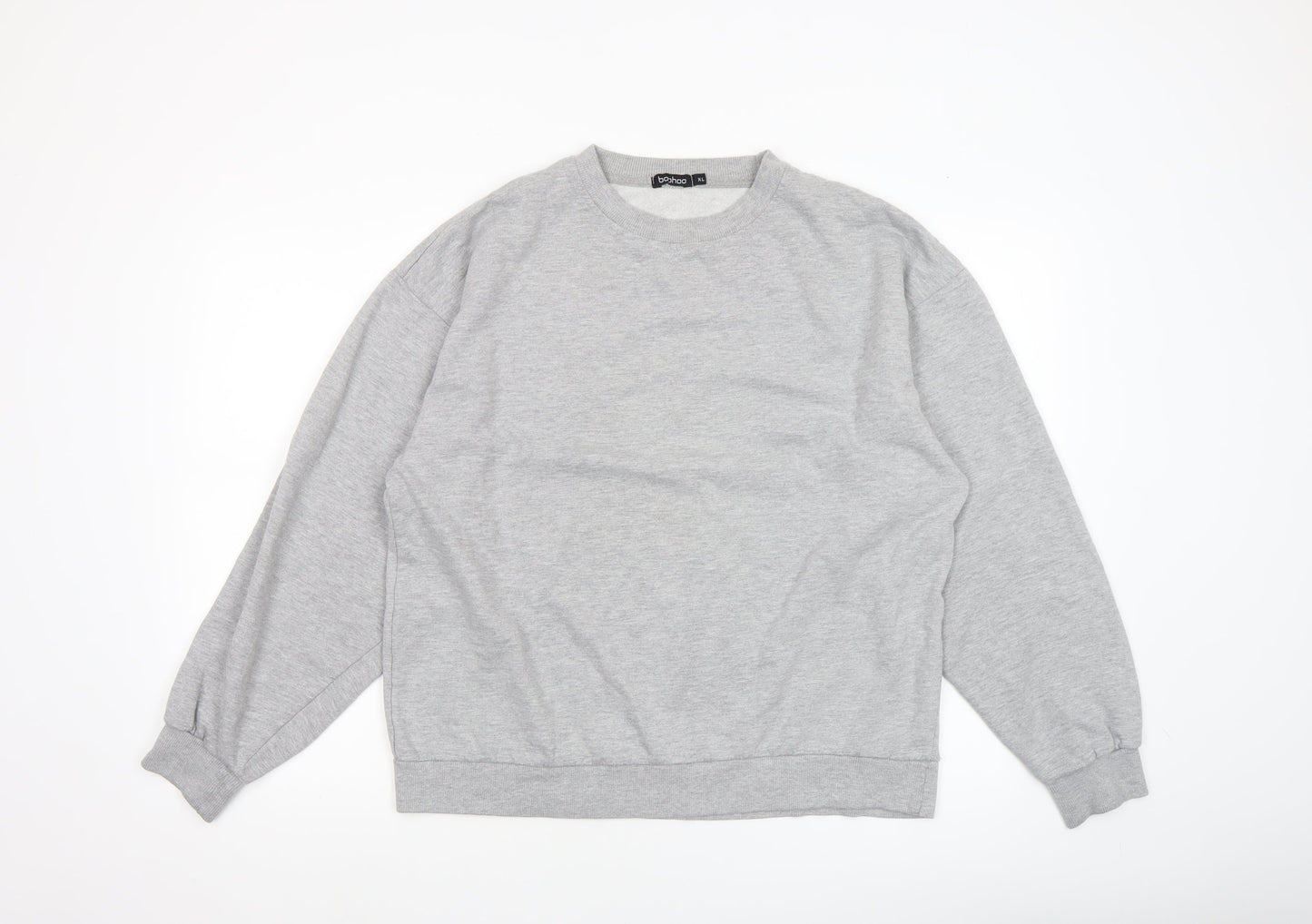 Boohoo Women Grey XL Pullover Sweatshirt Graphic Print Crew Neck