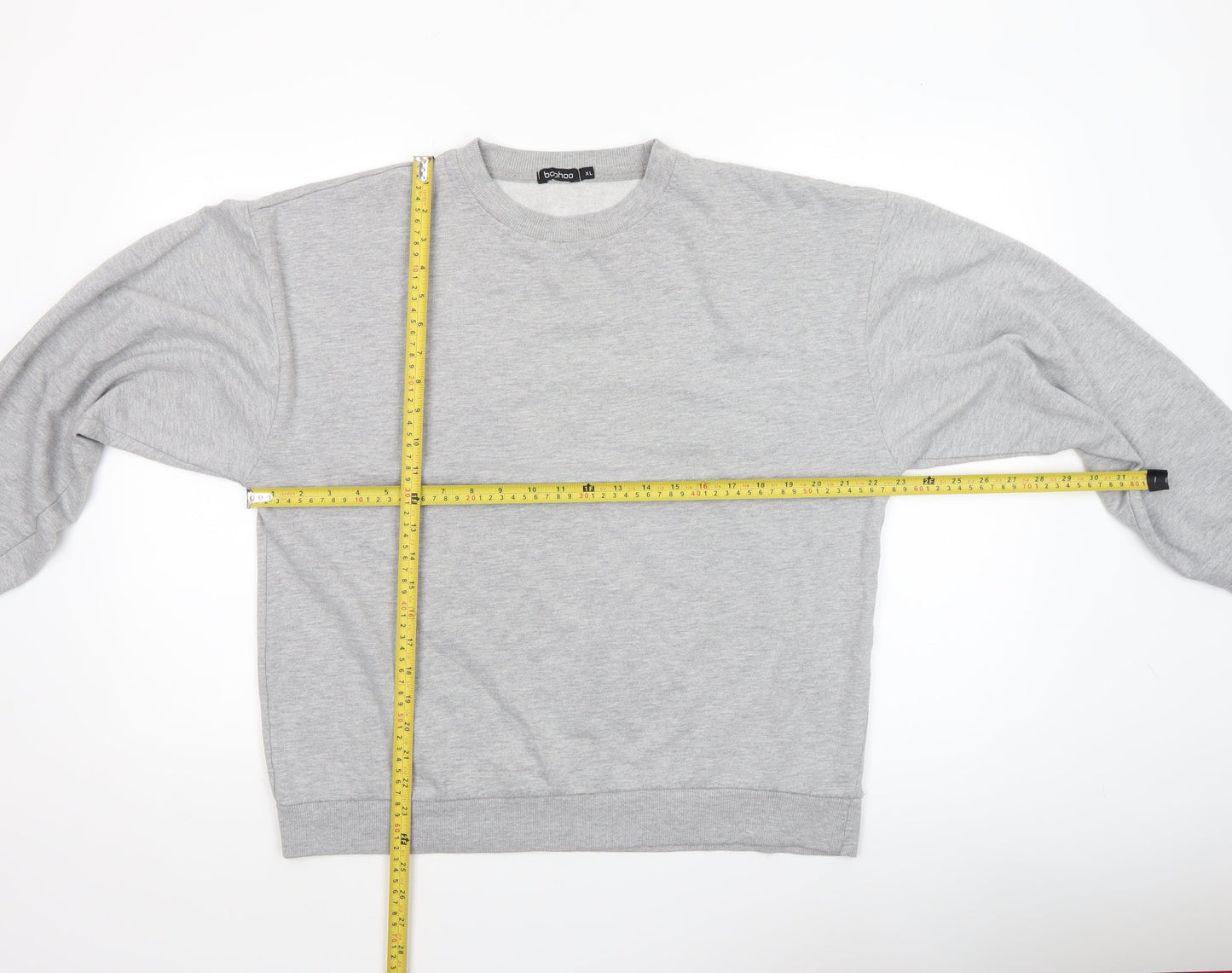Boohoo Women Grey XL Pullover Sweatshirt Graphic Print Crew Neck
