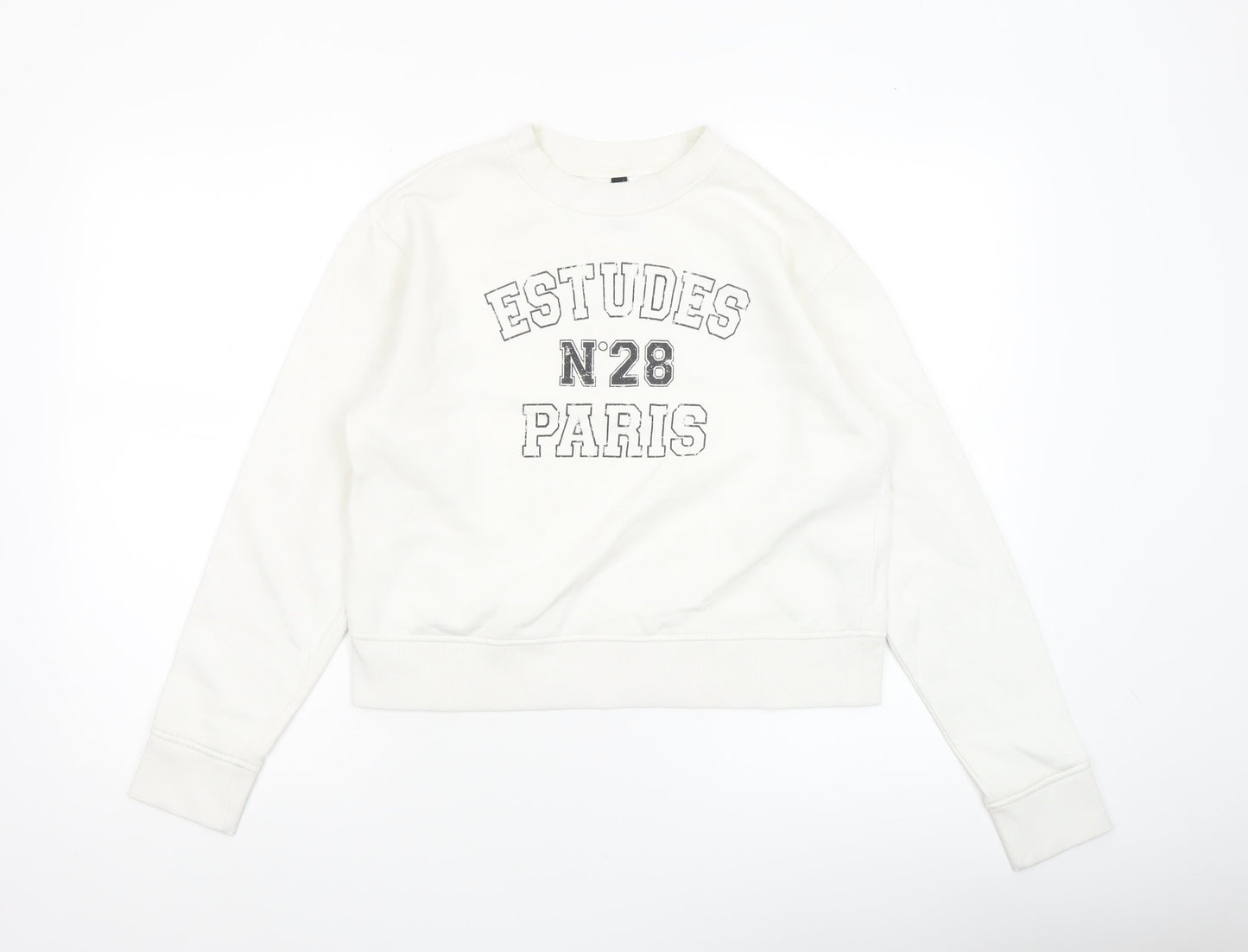 H&M Divided Womens White Cotton Blend Graphic Pullover Sweatshirt XXS