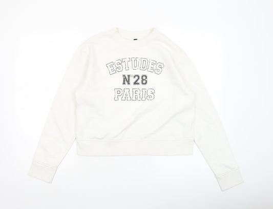 H&M Divided Womens White Cotton Blend Graphic Pullover Sweatshirt XXS