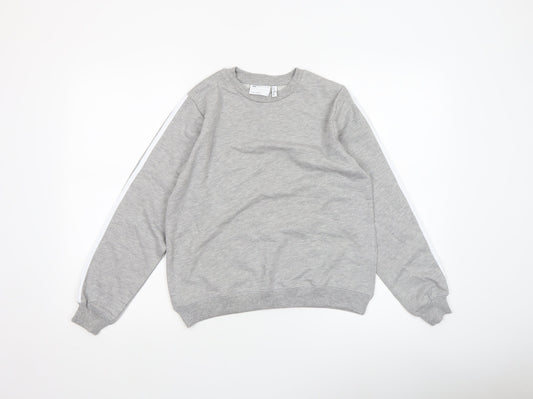 ASOS Women Grey Cotton Blend Crew Neck Pullover Sweatshirt UK 4