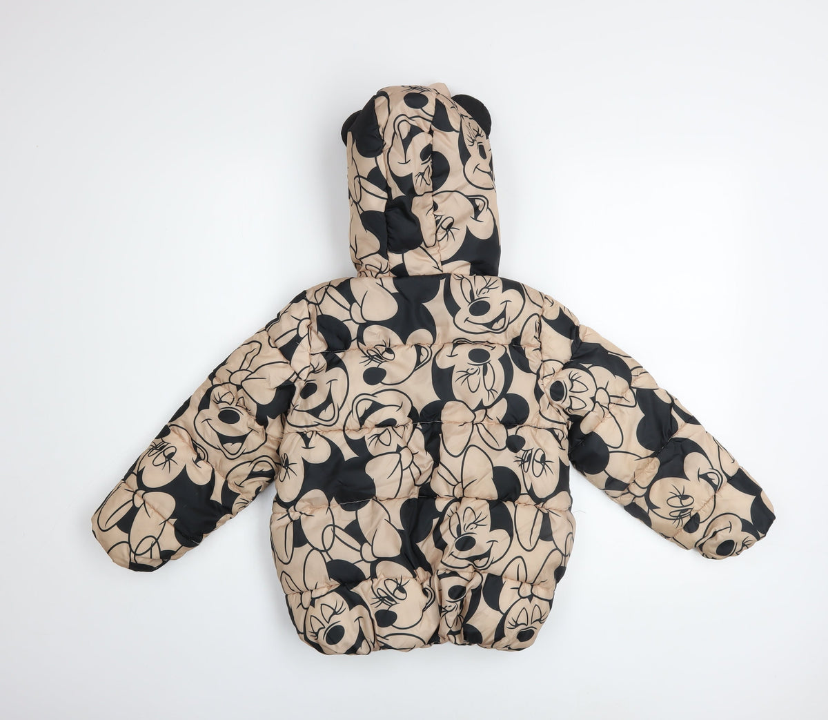 Disney Girls Beige Minnie Mouse Hooded Puffer Jacket Size 7 Years