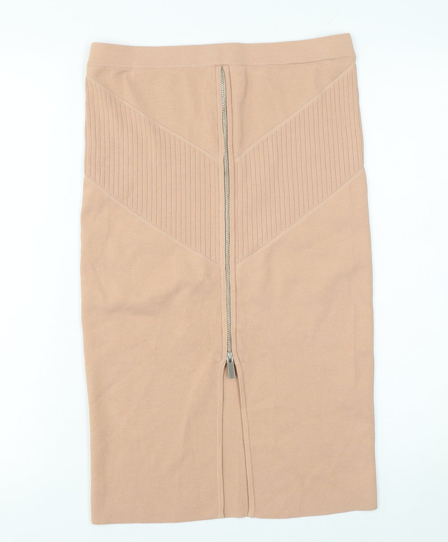 River Island Women Beige Knit Pencil Skirt UK 12 High Waist Zip